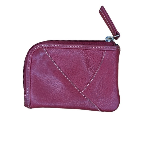 Red Leather Vintage Key Coin Purse Mini Bag Zip Closure Paul And Taylor - Picture 1 of 7